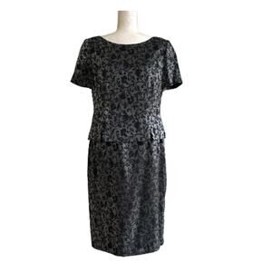 Maggy London Dress Petite Gray Black Embellished Short Sleeve Formal Size 10P